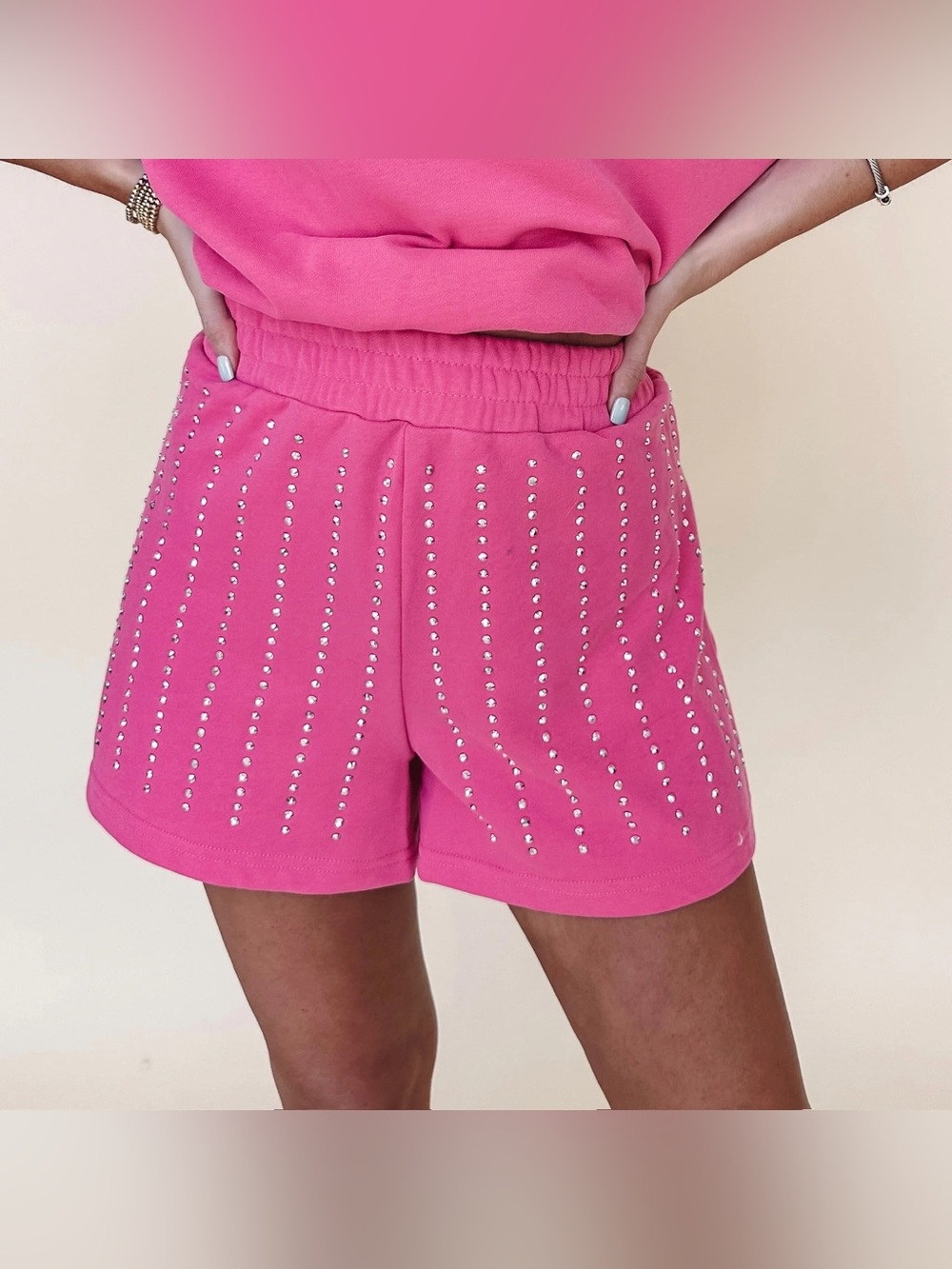 Blue B Women's Pink Athletic Shorts with Studded Detail